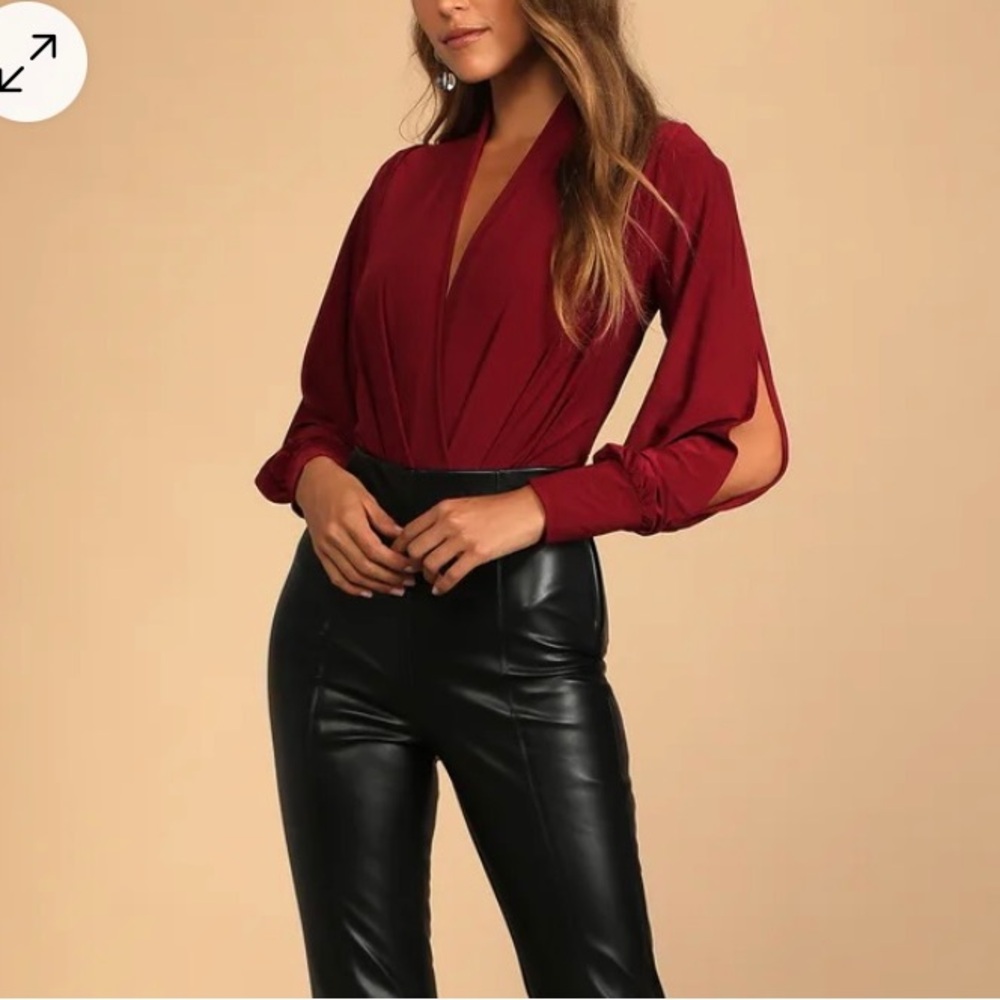 Lulus Burgundy Maroon Plunge Bodysuit - Picture 4 of 12
